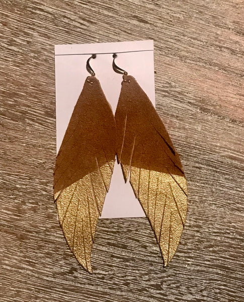 Dipped Feather Leather Earring