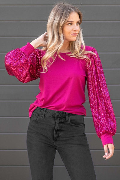 Magenta Top w/ Sequin Slv