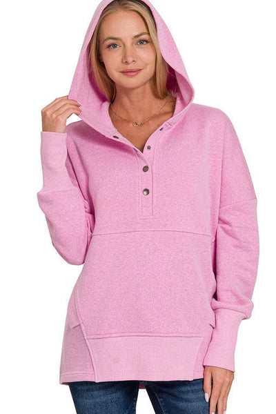 Half Button Heathered Pink